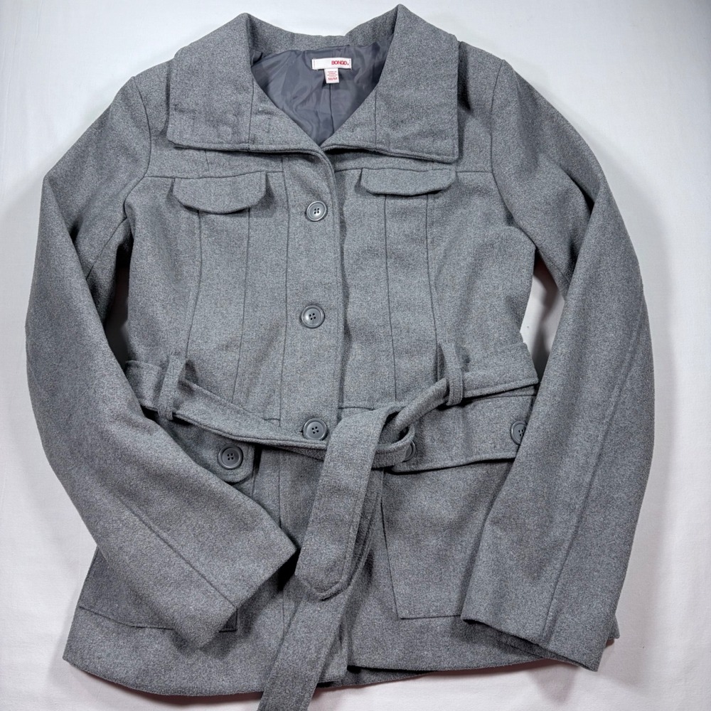 Bongo Women's Double Breasted‎ Button Front Pea Coat Jacket Belted Size Medium